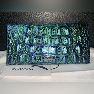 NWT Brahmin Melbourne Cordelia Checkbook Cover + Pen ROYALTY OMBRE Blue Green